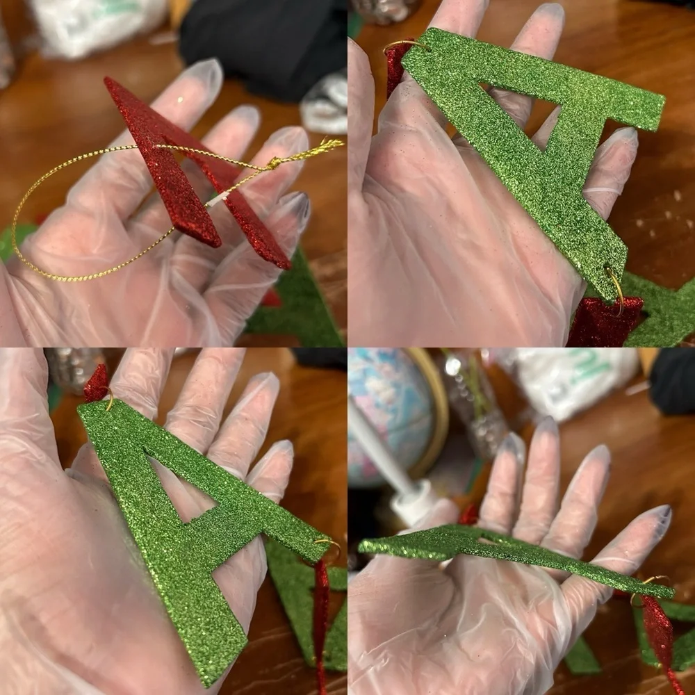 Falalalala Red And Green Glittery Hanging Ornaments - Set Of Two - “Dasher”